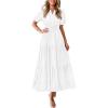 imagePRETTYGARDEN Womens Summer Maxi Dresses 2026 Casual Puff Sleeve V Neck Smocked Flowy Eyelet Cotton Dress Spring SundressWhite
