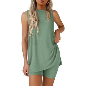 imagePRETTYGARDEN 2 Piece Sets for Women 2026 Summer Matching Lounge Shorts Set Resort Airport Travel Loungewear Outfits ClothingBean Green