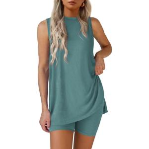 imagePRETTYGARDEN 2 Piece Sets for Women 2026 Summer Matching Lounge Shorts Set Resort Airport Travel Loungewear Outfits ClothingFruit Green