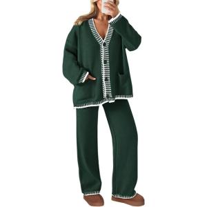 imagePRETTYGARDEN Lounge Sets for Women Fall 2026 Loungewear 2 Piece Outfits Cardigan Sweaters Track Suit Matching Winter ClothingDark Green
