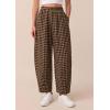 imagePRETTYGARDEN Plaid Barrel Pants Women Summer 2026 Casual Loose Wide Leg Lounge Gingham Trousers Spring Fashion Beach BottomsBlack Khaki Plaid