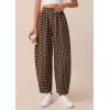 imagePRETTYGARDEN Plaid Barrel Pants Women Summer 2026 Casual Loose Wide Leg Lounge Gingham Trousers Spring Fashion Beach BottomsBlack Khaki Plaid