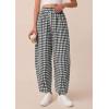 imagePRETTYGARDEN Plaid Barrel Pants Women Summer 2026 Casual Loose Wide Leg Lounge Gingham Trousers Spring Fashion Beach BottomsBlack Plaid