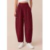 imagePRETTYGARDEN Plaid Barrel Pants Women Summer 2026 Casual Loose Wide Leg Lounge Gingham Trousers Spring Fashion Beach BottomsBlack Red Plaid