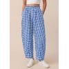 imagePRETTYGARDEN Plaid Barrel Pants Women Summer 2026 Casual Loose Wide Leg Lounge Gingham Trousers Spring Fashion Beach BottomsBlue Plaid