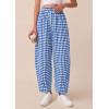 imagePRETTYGARDEN Plaid Barrel Pants Women Summer 2026 Casual Loose Wide Leg Lounge Gingham Trousers Spring Fashion Beach BottomsBlue Plaid