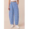 imagePRETTYGARDEN Plaid Barrel Pants Women Summer 2026 Casual Loose Wide Leg Lounge Gingham Trousers Spring Fashion Beach BottomsBlue Plaid