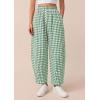 imagePRETTYGARDEN Plaid Barrel Pants Women Summer 2026 Casual Loose Wide Leg Lounge Gingham Trousers Spring Fashion Beach BottomsGreen Plaid