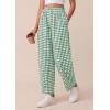 imagePRETTYGARDEN Plaid Barrel Pants Women Summer 2026 Casual Loose Wide Leg Lounge Gingham Trousers Spring Fashion Beach BottomsGreen Plaid