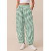 imagePRETTYGARDEN Plaid Barrel Pants Women Summer 2026 Casual Loose Wide Leg Lounge Gingham Trousers Spring Fashion Beach BottomsGreen Plaid