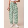 imagePRETTYGARDEN Plaid Barrel Pants Women Summer 2026 Casual Loose Wide Leg Lounge Gingham Trousers Spring Fashion Beach BottomsGreen Plaid