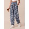 imagePRETTYGARDEN Plaid Barrel Pants Women Summer 2026 Casual Loose Wide Leg Lounge Gingham Trousers Spring Fashion Beach BottomsNavy Blue Plaid