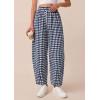 imagePRETTYGARDEN Plaid Barrel Pants Women Summer 2026 Casual Loose Wide Leg Lounge Gingham Trousers Spring Fashion Beach BottomsNavy Blue Plaid