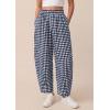 imagePRETTYGARDEN Plaid Barrel Pants Women Summer 2026 Casual Loose Wide Leg Lounge Gingham Trousers Spring Fashion Beach BottomsNavy Blue Plaid