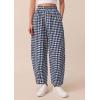 imagePRETTYGARDEN Plaid Barrel Pants Women Summer 2026 Casual Loose Wide Leg Lounge Gingham Trousers Spring Fashion Beach BottomsNavy Blue Plaid