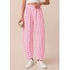 imagePRETTYGARDEN Plaid Barrel Pants Women Summer 2026 Casual Loose Wide Leg Lounge Gingham Trousers Spring Fashion Beach BottomsPink Plaid