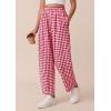 imagePRETTYGARDEN Plaid Barrel Pants Women Summer 2026 Casual Loose Wide Leg Lounge Gingham Trousers Spring Fashion Beach BottomsRed Plaid