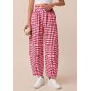 imagePRETTYGARDEN Plaid Barrel Pants Women Summer 2026 Casual Loose Wide Leg Lounge Gingham Trousers Spring Fashion Beach BottomsRed Plaid