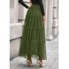 imagePRETTYGARDEN Tulle Skirts for Women 2026 Spring Fashion Elastic High Waisted Tiered Flowy Fairy ALine Casual Maxi Long SkirtArmy Green