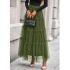 imagePRETTYGARDEN Tulle Skirts for Women 2026 Spring Fashion Elastic High Waisted Tiered Flowy Fairy ALine Casual Maxi Long SkirtArmy Green