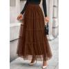 imagePRETTYGARDEN Tulle Skirts for Women 2026 Spring Fashion Elastic High Waisted Tiered Flowy Fairy ALine Casual Maxi Long SkirtBrown