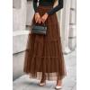 imagePRETTYGARDEN Tulle Skirts for Women 2026 Spring Fashion Elastic High Waisted Tiered Flowy Fairy ALine Casual Maxi Long SkirtBrown