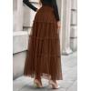 imagePRETTYGARDEN Tulle Skirts for Women 2026 Spring Fashion Elastic High Waisted Tiered Flowy Fairy ALine Casual Maxi Long SkirtBrown
