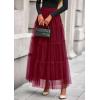 imagePRETTYGARDEN Tulle Skirts for Women 2026 Spring Fashion Elastic High Waisted Tiered Flowy Fairy ALine Casual Maxi Long SkirtBurgundy