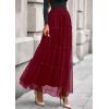 imagePRETTYGARDEN Tulle Skirts for Women 2026 Spring Fashion Elastic High Waisted Tiered Flowy Fairy ALine Casual Maxi Long SkirtBurgundy