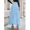imagePRETTYGARDEN Tulle Skirts for Women 2026 Spring Fashion Elastic High Waisted Tiered Flowy Fairy ALine Casual Maxi Long SkirtLight Blue