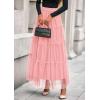 imagePRETTYGARDEN Tulle Skirts for Women 2026 Spring Fashion Elastic High Waisted Tiered Flowy Fairy ALine Casual Maxi Long SkirtLight Pink