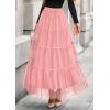 imagePRETTYGARDEN Tulle Skirts for Women 2026 Spring Fashion Elastic High Waisted Tiered Flowy Fairy ALine Casual Maxi Long SkirtLight Pink