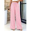 imagePRETTYGARDEN Womens Wide Leg Gingham Lounge Pants Summer 2026 Casual Plaid Trousers Spring Y2K Clothes Comfy Pajama BottomsPink Plaid