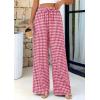 imagePRETTYGARDEN Womens Wide Leg Gingham Lounge Pants Summer 2026 Casual Plaid Trousers Spring Y2K Clothes Comfy Pajama BottomsRed Plaid