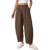 imagePRETTYGARDEN Plaid Barrel Pants Women Summer 2026 Casual Loose Wide Leg Lounge Gingham Trousers Spring Fashion Beach BottomsBlack Khaki Plaid