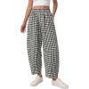 imagePRETTYGARDEN Plaid Barrel Pants Women Summer 2026 Casual Loose Wide Leg Lounge Gingham Trousers Spring Fashion Beach BottomsBlack Plaid