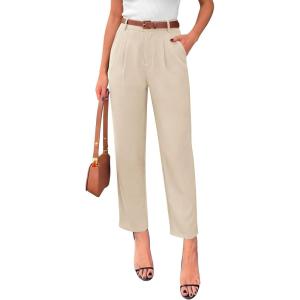 imagePRETTYGARDEN Womens Dress Pants Summer 2026 Work Clothes Tapered High Waisted Trousers Slacks Pockets Business Casual OutfitsBeige