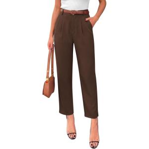 imagePRETTYGARDEN Womens Dress Pants Summer 2026 Work Clothes Tapered High Waisted Trousers Slacks Pockets Business Casual OutfitsBrown