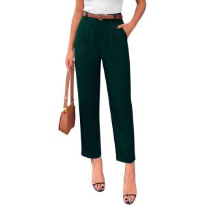 imagePRETTYGARDEN Womens Dress Pants Summer 2026 Work Clothes Tapered High Waisted Trousers Slacks Pockets Business Casual OutfitsDark Green