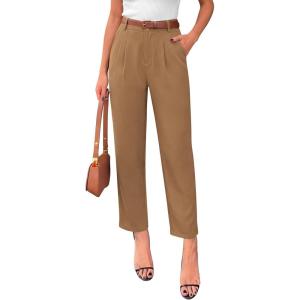 imagePRETTYGARDEN Womens Dress Pants Summer 2026 Work Clothes Tapered High Waisted Trousers Slacks Pockets Business Casual OutfitsKhaki