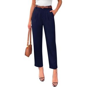 imagePRETTYGARDEN Womens Dress Pants Summer 2026 Work Clothes Tapered High Waisted Trousers Slacks Pockets Business Casual OutfitsNavy Blue