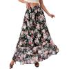 imagePRETTYGARDEN 2026 Summer Maxi Long Skirts for Women Trendy Boho Floral High Waisted Slit Flowy Travel Beach Vacation ClothesBlack Big Floral