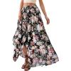 imagePRETTYGARDEN 2026 Summer Maxi Long Skirts for Women Trendy Boho Floral High Waisted Slit Flowy Travel Beach Vacation ClothesBlack Big Floral
