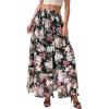 imagePRETTYGARDEN 2026 Summer Maxi Long Skirts for Women Trendy Boho Floral High Waisted Slit Flowy Travel Beach Vacation ClothesBlack Big Floral