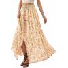 imagePRETTYGARDEN 2026 Summer Maxi Long Skirts for Women Trendy Boho Floral High Waisted Slit Flowy Travel Beach Vacation ClothesFloral Beige Multicolored