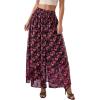imagePRETTYGARDEN 2026 Summer Maxi Long Skirts for Women Trendy Boho Floral High Waisted Slit Flowy Travel Beach Vacation ClothesFloral Black Rose Red