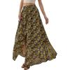imagePRETTYGARDEN 2026 Summer Maxi Long Skirts for Women Trendy Boho Floral High Waisted Slit Flowy Travel Beach Vacation ClothesFloral Brown Light Green