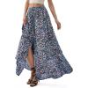 imagePRETTYGARDEN 2026 Summer Maxi Long Skirts for Women Trendy Boho Floral High Waisted Slit Flowy Travel Beach Vacation ClothesFloral Navy Multicolored