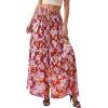 imagePRETTYGARDEN 2026 Summer Maxi Long Skirts for Women Trendy Boho Floral High Waisted Slit Flowy Travel Beach Vacation ClothesFloral Red Purple