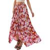 imagePRETTYGARDEN 2026 Summer Maxi Long Skirts for Women Trendy Boho Floral High Waisted Slit Flowy Travel Beach Vacation ClothesFloral Red Purple